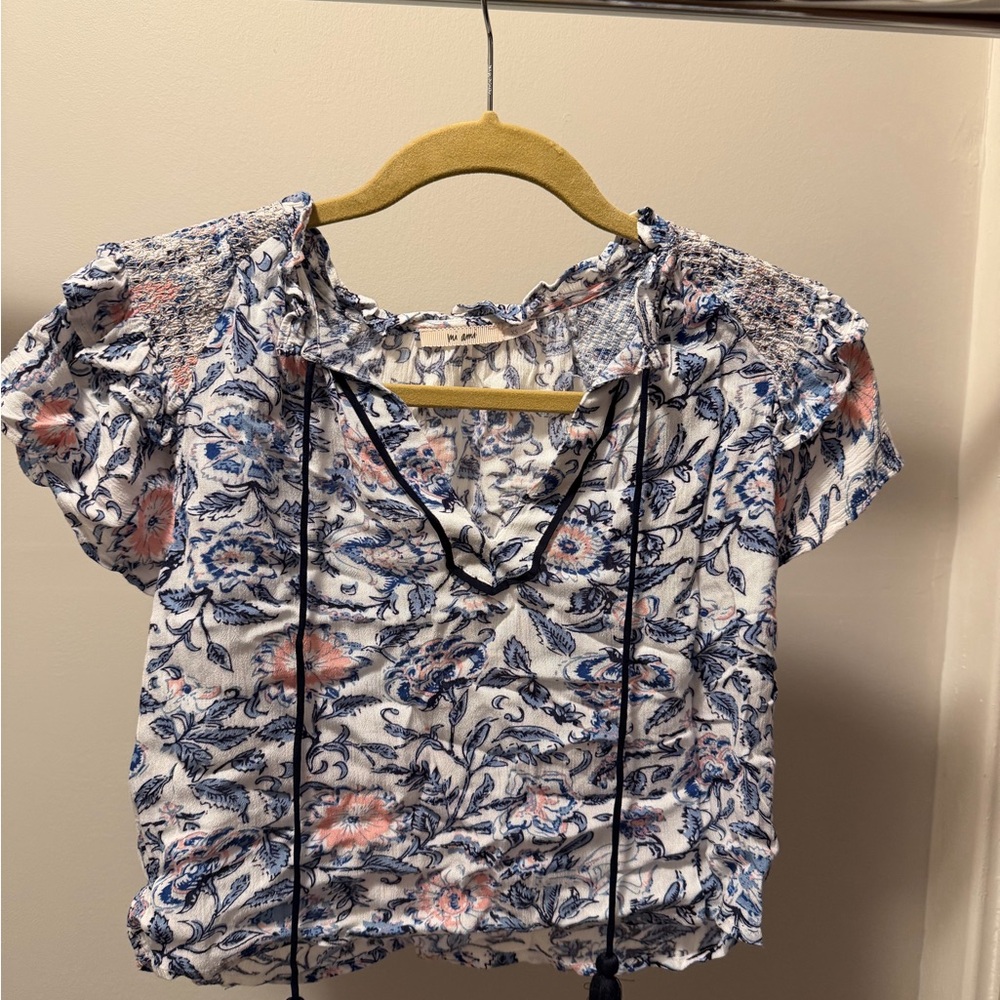 Blue and White Floral Blouse